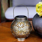 Outdoor Solar Hanging Lantern Lights Metal LED Decorative Lamp for Garden Patio Courtyard Lawn and Table with Hollowed-Out Design (Antique Bronze)