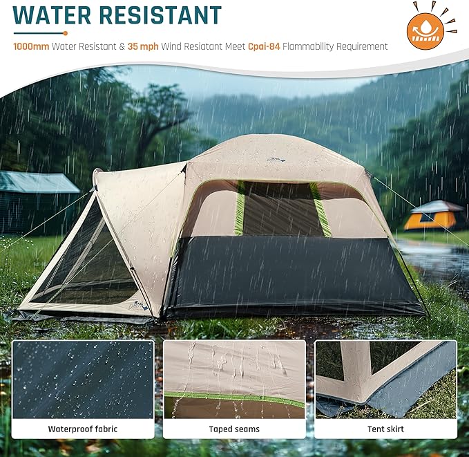 Tents for Camping 6/8/10 Person Camping Tent with Screen Porch, Weatherproof Large Cabin Tent with Rainfly and Carry Bag, Family Tent for Outdoor Camping and Backyard