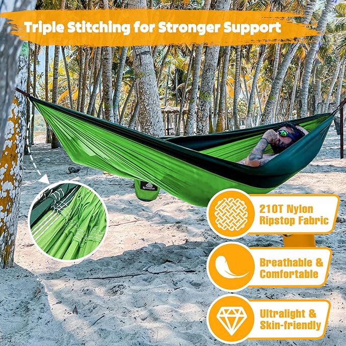 NATUREFUN Ultra-Light Travel Camping Hammock | 300kg Load Capacity,Breathable,Quick-Drying | 2 x Premium Carabiners,2 x Nylon Slings Included | Outdoor Indoor Garden