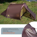 Backpacking Ultralight 2Person Tunnel Tent, 2.89lbs, Double Silicone-Coated Fabric, Compact 3-Season Tent – Wine Brown