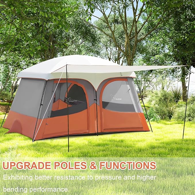 Vidalido Tents，6-8 Person Camping Tent with Extended Vestibule，2 Room Weather Resistant Family Tents，Easy Install Waterproof Outdoor Tent for Backpacking and Camping Hiking