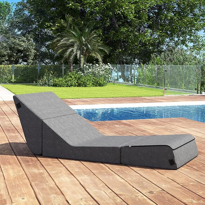 jela Outdoor Chaise Lounge, Waterproof Folding Sofa Bed Lounge Chair, UV Resistant Folding Lounge Chair with Machine Washable Cover, Soft Foam Patio Sofa Chairs Pool Lounge Chaise Chairs (Darkgrey)