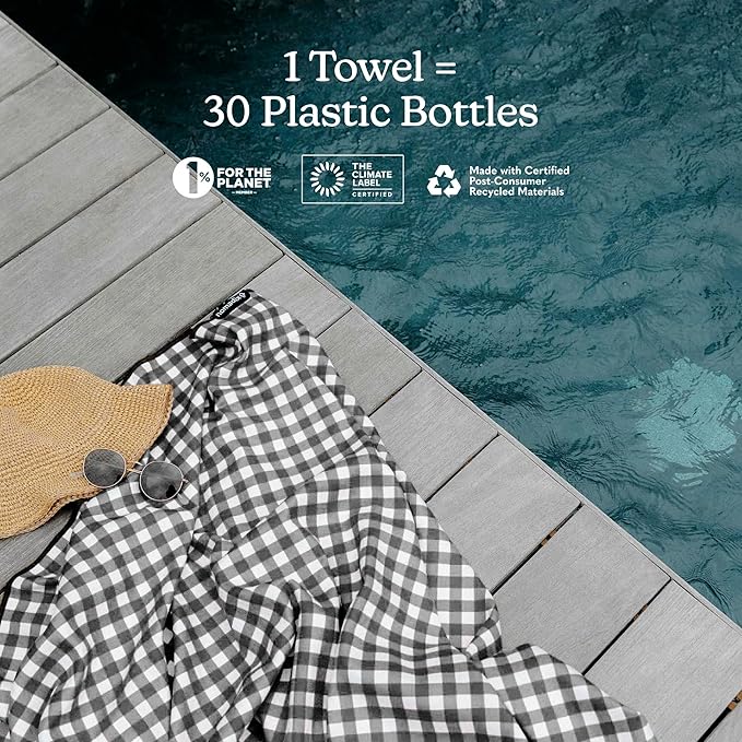 Nomadix Original Towel - Perfect for Beach, Pool, Travel, Camping, Yoga - Made with Recycled Materials - Super Absorbent - Sand Resistant - Gingham Black - 72.5x30