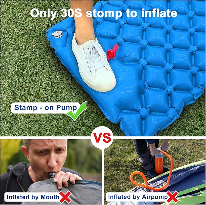 Camping Sleeping Pad, Ultralight Inflatable Mattress with Pillow Built-in Foot Pump for Outdoor Hiking Travel Tent Backpacking Trip Car, Compact Lightweight Camping Mat, Blue