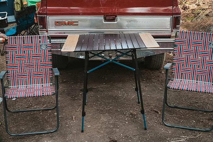 Bamboo/Aluminum Roll-Top Camping Table - Hybrid and Portable Aluminum-Top/Bamboo Folding Table with Adjustable Height Steel Frame by Caddis Sports