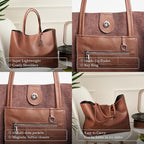 Italian Leather Tote Bag for Women - Large Shoulder Shopper, Fits 16” Laptop, Keychain Holder, Made in Italy