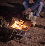 CAMPINGMOON Stainless Steel Foldable Camping Grills Portable Wood Burning Charcoal Grill 14-inch with Carrying Bag MT-2