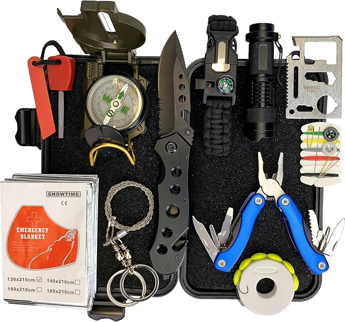 Survival Kit - All-in-One Survival Gear and Supplies for Camping, Hiking, Hunting, and Car Emergencies - Essential Tools, Great Gift for Men, Fathers, Boyfriends, Boys, Dads and Scouts