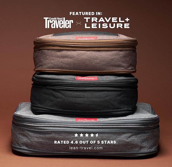 LeanTravel Premium Compression Packing Cubes for Travel - Suitcase Organizer Bags with Double Zipper & Breathable Mesh Panel - Space Saving Carry On Luggage Essentials (3-Pack, Grey)
