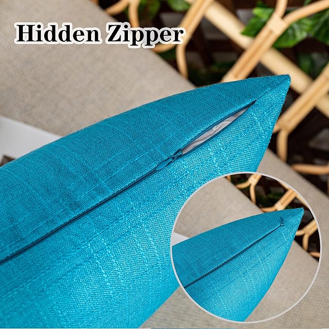 Kevin Textile Pack of 2 Decorative Outdoor Waterproof Pillow Covers Garden Checkered Cushion Sham Throw Pillowcase Shell for Patio Tent Couch 20x20 Inch Peacock Blue