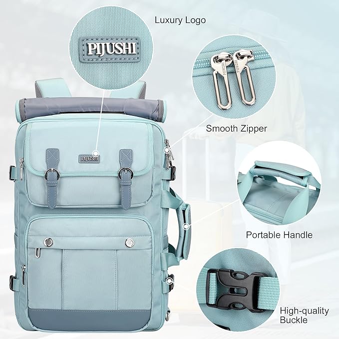 PIJUSHI Travel Backpack for Women Carry on Luggage Backpack Convertible Large Laptop Duffel Bag for Airplanes(PE049 Teal Blue)