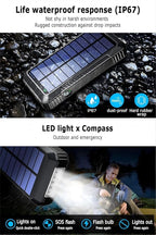 DJKK Solar Power Bank Wireless Charger 52800mAh Built in 4 Cables and LED Camping Lights 22.5W Fast Charging Power Bank 7 Outputs 4 Inputs Portable Charger Compatible with All Mobile Devices (Black)