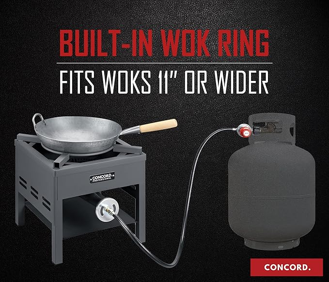 Concord Professional Single Banjo Wok Burner with Stand. Drop In Wok Edition. Up to 270,000 BTU. Great for Home Brewing, Wok Stir Fry, Turkey, Etc. (16")