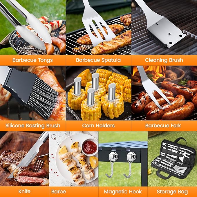 22PCS BBQ Grill Set, BBQ Grill Tools Set for Outdoor Grill with Hooks & Carry Handbag, BBQ Tools Grilling Accessories Kit for Camping/Backyard, Grilling Gifts for Men Dad