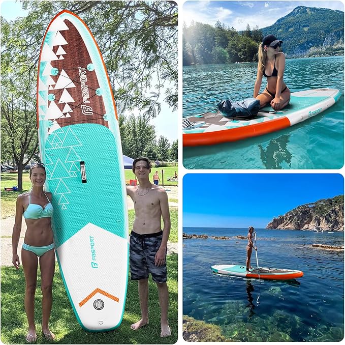 FBSPORT 11' Premium Stand Up Paddle Board, Yoga Board with Durable SUP Accessories & Carry Bag | Wide Stance, Surf Control, Non-Slip Deck, Leash, Paddle and Pump for Youth & Adult