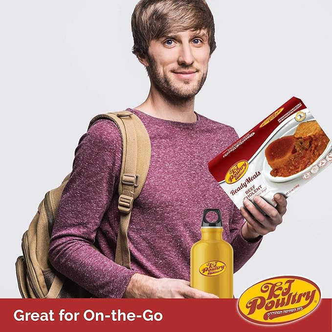 KJ Poultry Kosher Ready Meals - Beef Chulent & Kugel, MRE Meat Meals Ready to Eat, Shabbos Food (2 Pack) Prepared Entree Fully Cooked, Shelf Stable Microwave Dinner Travel, Military, Camping, Survival