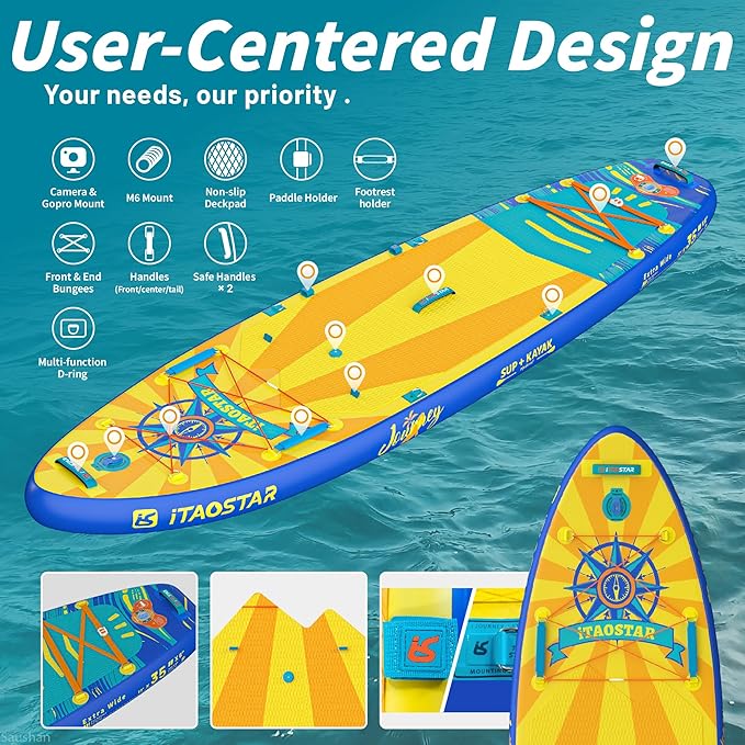 Journey 11'6" / 11'×34" / 11'×35" Extra Wide Paddle Board, One-Stop Premium SUP Board Accessories, Tailored Fins, Stable Inflatable Stand Up Paddle Boards for Youth/Adults of All Skill Levels