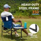 Camping Folding Chairs for Outside, Foldable Camp Chairs for Adults Heavy Duty, Oversized Directors Camping Chair with Table for Picnic, Lawn Large Comfy Camping Chair, 350 LBS Capacity, Blue