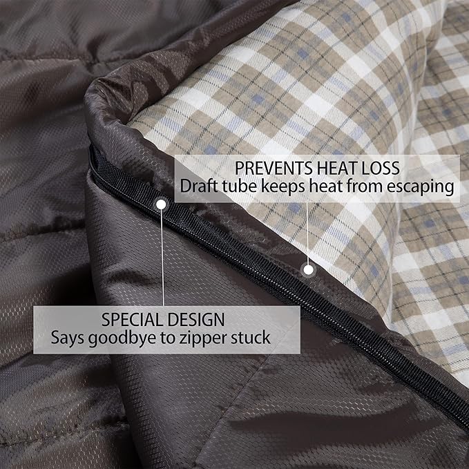 0 Degree Sleeping Bag 100% Cotton Flannel XXL for Adults Big and Tall Cold Weather Winter Zero Degree Camping,Free Compression Sack
