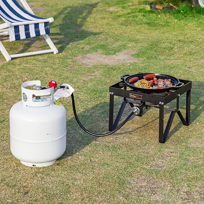 Outdoor Propane Burner Heavy Duty Propane Gas Stoves for Cooking with 10 PSI Regulator and Cast Iron Braided Holes Perfect for Home Brewing, Crawfish Boiler, Turkey Fryer and Seafood Boiler