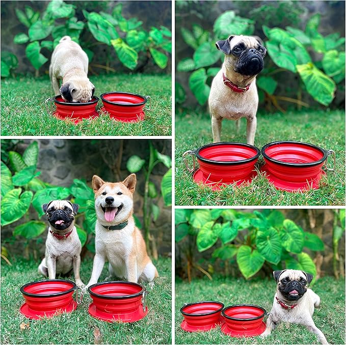 Tuff Pupper SuperBigSlurp Collapsible Dog Bowls | Two Pack Bowls | Extra Large Capacity | Portable, Food Safe, Odorless | Non-Toxic Silicone [Two Pack Red Bowls 60oz]