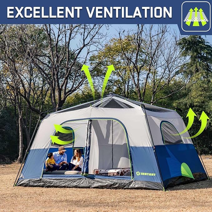 4/6/8 Person Instant Tent, Waterproof Pop Up Tents for Camping with Rainfly, 60 Seconds Easy Setup, Automatic Cabin Tent for Family Camping with Expandable Carry Bag & Upgraded Ventilation