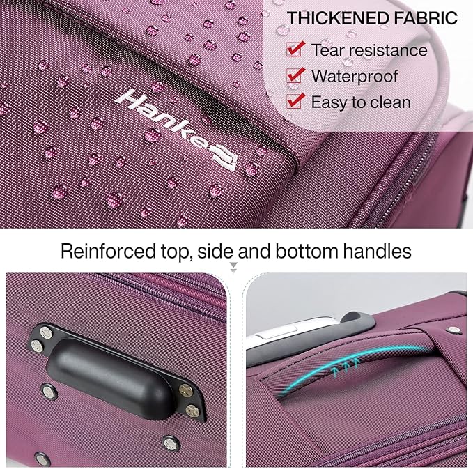 Hanke 20 Inch Expandable Carry On Luggage 22x14x9 Airline Approved Softside Suitcases with Wheels Lightweight Travel Luggage Rolling Suitcase with Lock for Men and Women.(Purple)