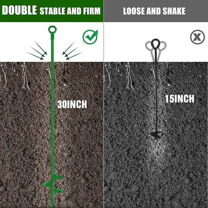 Lasnten 6 Pcs 30 Inch Heavy Duty Ground Anchor Spiral Blade Earth Anchor Kit Metal Anchor Hook Beach Sand Stakes Camping for Securing Animals, Shelters, Tents, Canopies (Green)