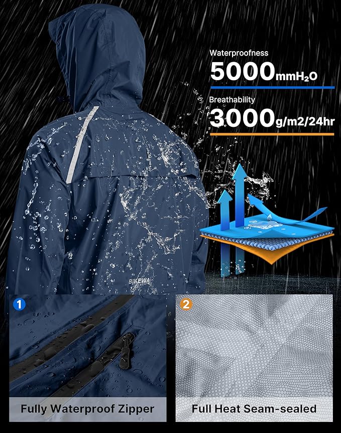Men's Cycling Rain Jackets Waterproof Running Bike Windbreaker Lightweight Packable Hooded Jacket