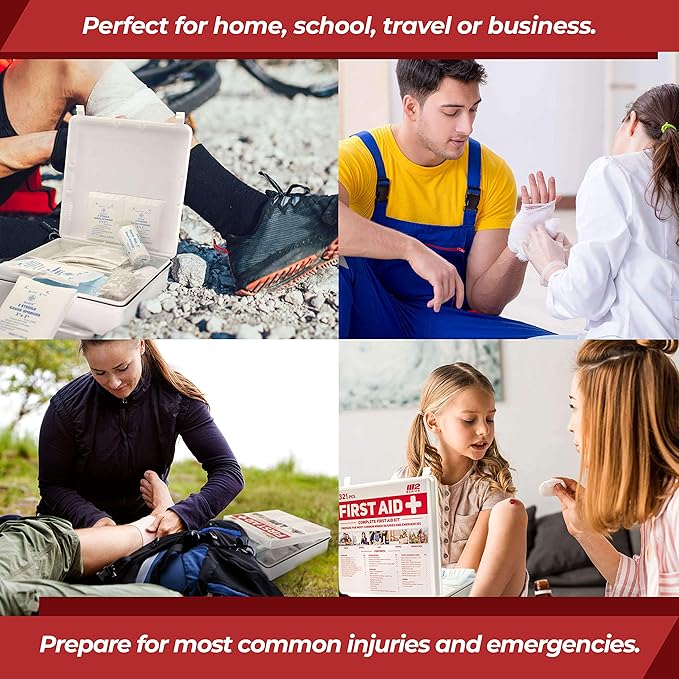 Premium 321 Piece First Aid Kit - M2 BASICS First Aid Kit for Home, Car, Business, Office, School, Travel, Camping, Outdoors - Emergency Medical Supplies, Durable Portable Hard Case