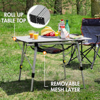 PORTAL Outdoor Folding Portable Picnic Camping Table with Adjustable Height Aluminum Roll Up Table Top Mesh Layer, Silver
