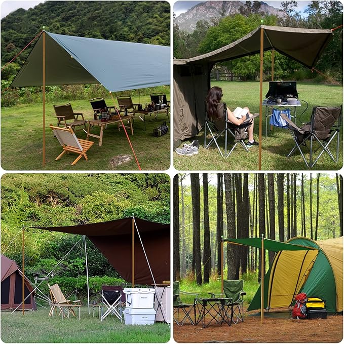 KOMCLUB Tent Poles Adjustable Lightweight Camping Tarp Poles 82.68" Aluminum Alloy Telescoping Solar sail Poles for Awning Canopy Tent Tarp Hiking Light Weight and Easy to Carry (Wood Grain Color)