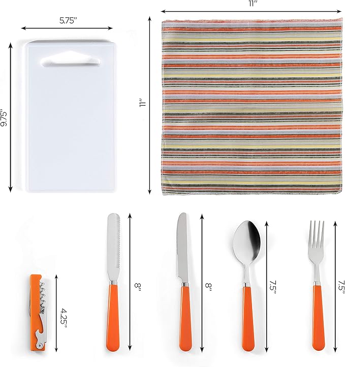 Camping Silverware Kit Cutlery Organizer Utensil Picnic Set 12 Piece Mess Kit - Stainless Steel Spoon Butter & Serrated Knife Wine Opener Fork Napkin Hiking Camp Kitchen BBQ’s (4 Person 20 Piece Set)