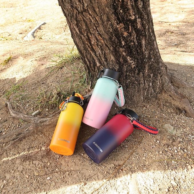 KXIAOCHEN Insulated Water Bottle, Stainless Steel Water Bottle, 2 Lids (Straw and Handle Lid),Wide Mouth Metal Water Bottles Keep Hot and Cold, Double Walled, Thermo Mug, Metal Canteen