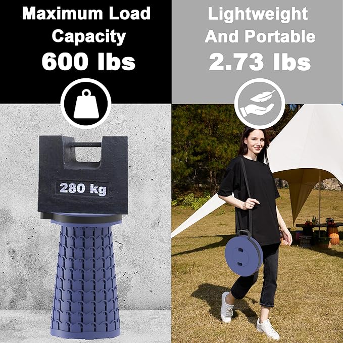 ALEVMOOM Upgraded Portable Collapsible Stool with Cushion, Telescoping Folding Stool for Adults, Lightweight Yet More Sturdy Capacity 600 lbs for Camping Fishing Hiking BBQ