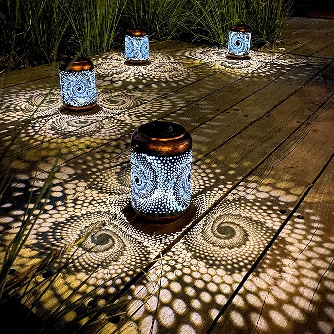 Solar Lanterns Outdoor Hanging Lantern Metal Waterproof LED Lantern with Solar Powered Garden Patio Decorations Decor with Handle Christmas Gift Idea