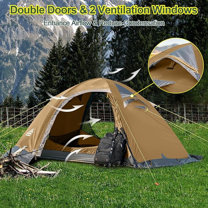 2 Person Backpacking Tent, Waterproof 4 Season Tent, Windproof Cold Weather Winter Tent for Camping, Hiking, Hunting, Cycling