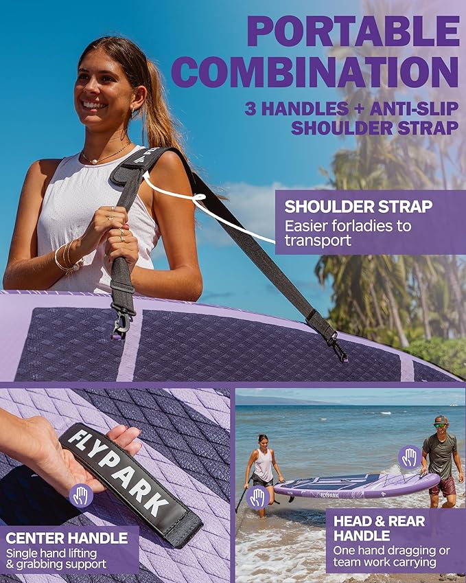 Flypark 11'x34 Inflatable Paddle Boards, Extra Wide SUP for 420lbs/3Adults, Yoga Stand Up Paddle Board, 110L Backpack, 15 D-Rings, Shoulder Strap, US-Fin, 2-Action Pump