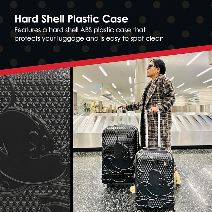 FUL Disney Mickey Mouse 3 Piece Rolling Luggage Set, Hardshell Suitcases with Spinner Wheels, 22/26/30 Inch, Black