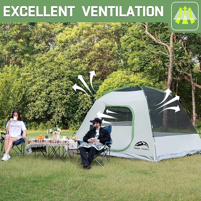 Happy Travel Camping Tent, 4/6 Person Dome Tents for Camping with Rainfly, Waterproof Clip Easy Setup Portable Family Tent with Mesh Windows, 20% More Headroom Backpacking Tents for Camping & Hiking