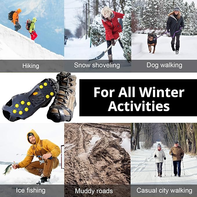 Ice Snow Traction Cleats - Lightweight Crampon Cleats for Walking on Snow & Ice - Anti Slip Grippers Fasten Quickly & Easily Over Footwear - Protable Grips for Shoes and Boots