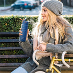 IDEUS Insulated Stainless Steel Water Bottle with 2 Leak-Proof Lids, Thermal Water Flask for Hiking Biking, 24oz, Bright Blue