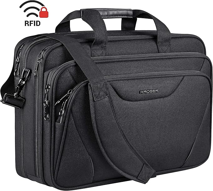 KROSER Laptop Bag Premium Laptop Briefcase Fits Up to 17.3 Inch Laptop Expandable Water-Repellent Shoulder Messenger Bag Computer Bag for Travel/Business/Men/Women-Black
