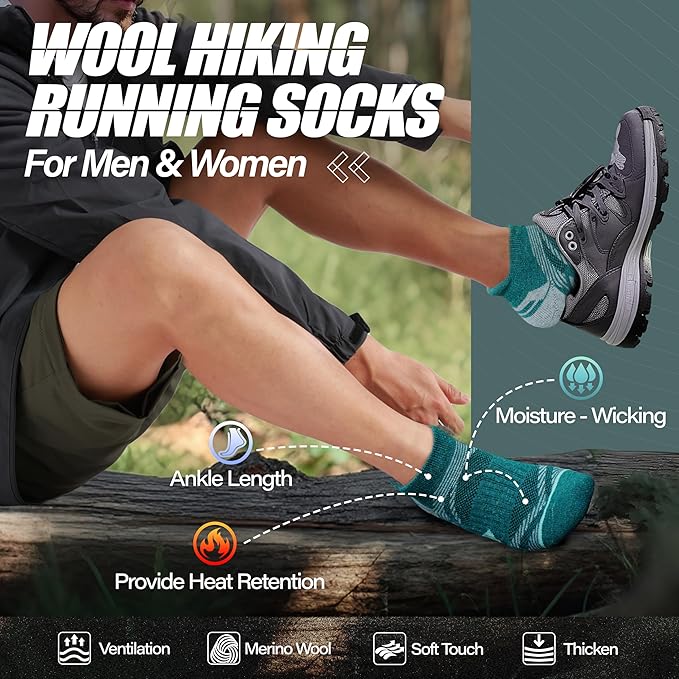 ANTSANG 6 Pairs Merino Wool Ankle Hiking Running Socks Compression Thick Cushion Breathable No Show Socks for Men Women