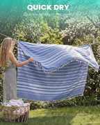 2 Pack Giant Huge Thin Boho Throw Blanket Turkish Beach Blanket Towel Jumbo Extra Large XL XXL Oversized Outdoor Picnic Accessories Travel Essentials for Family Camping Gears Must Haves Yard Mat Navy
