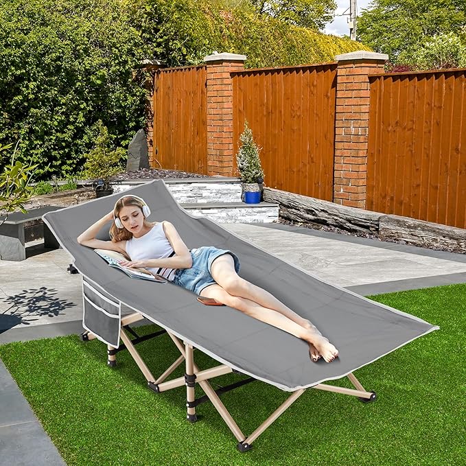 Folding Camping Cot for Sleeping, Portable Cots for Adults, Heavy Duty Cot Bed 550LBS(Max Load), Extra Wider Cots with Large Pocket for Outdoor, Office, Beach
