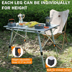 Folding Outdoor Camping Table with Adjustable Legs, Lightweight Aluminum Roll Up Camp Table with Carrying Bag, Mesh Storage Organizer, for Cooking, Picnic, Beach, Backyards, BBQ, Party