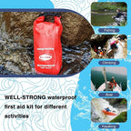 Boat First Aid Kit with Survival Tools, 123pcs Waterproof Emergency Marine Kit with Buckles, Compact Boat Safety Accessories for Fishing Kayaking Boating Camping Rafting Beach Red