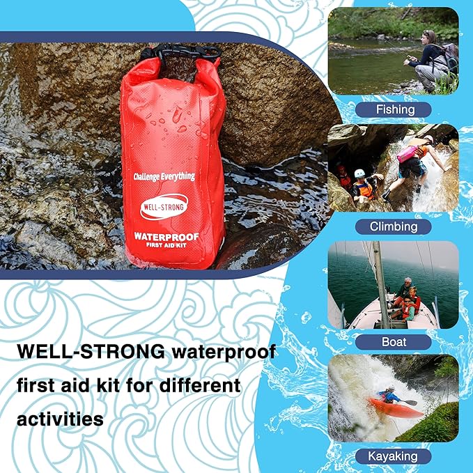 Waterproof First Aid Kit Roll Top Boat Emergency Kit with Waterproof Contents for Fishing Kayaking Boating Swimming Camping Rafting Beach Red