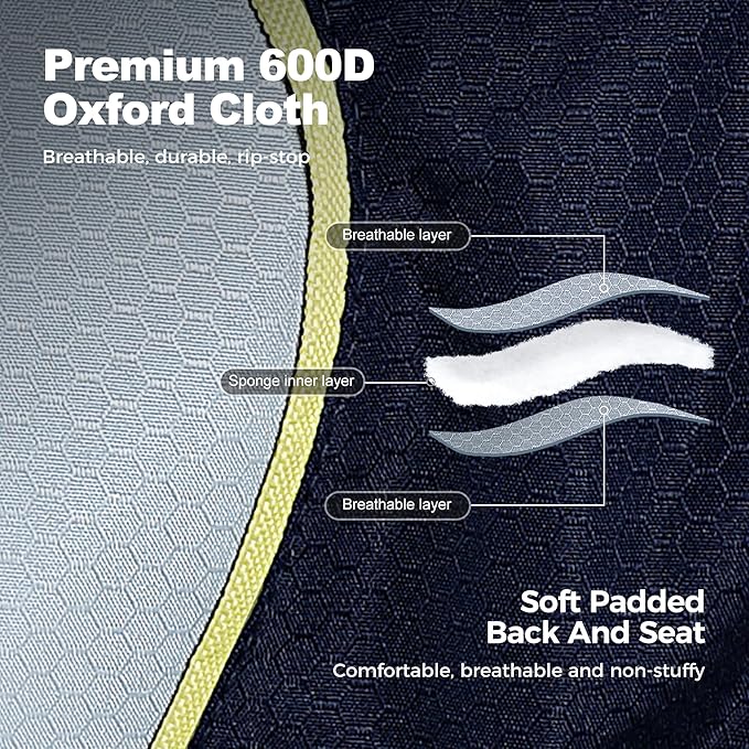 LET'S CAMP Oversized Folding Camping Chair Portable Outdoor Heavy Duty Padded Chairs Lawn Chair with Cup Holder, Storage Pocket and Cooler Bag, Supports 450LBS, for Camp, Travel, Picnic (Blue)